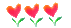 a row of three cute heart-flowers